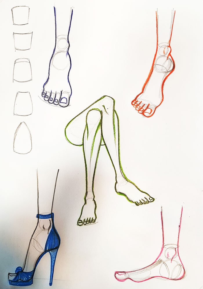 آموزش طراحی پا از نماهای مختلف | طراحی لباس